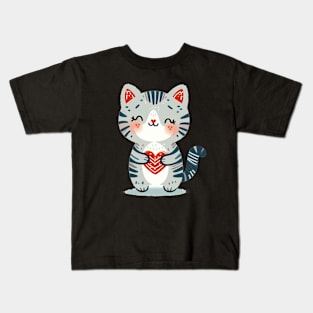 Cute cat with red heart Kids T-Shirt